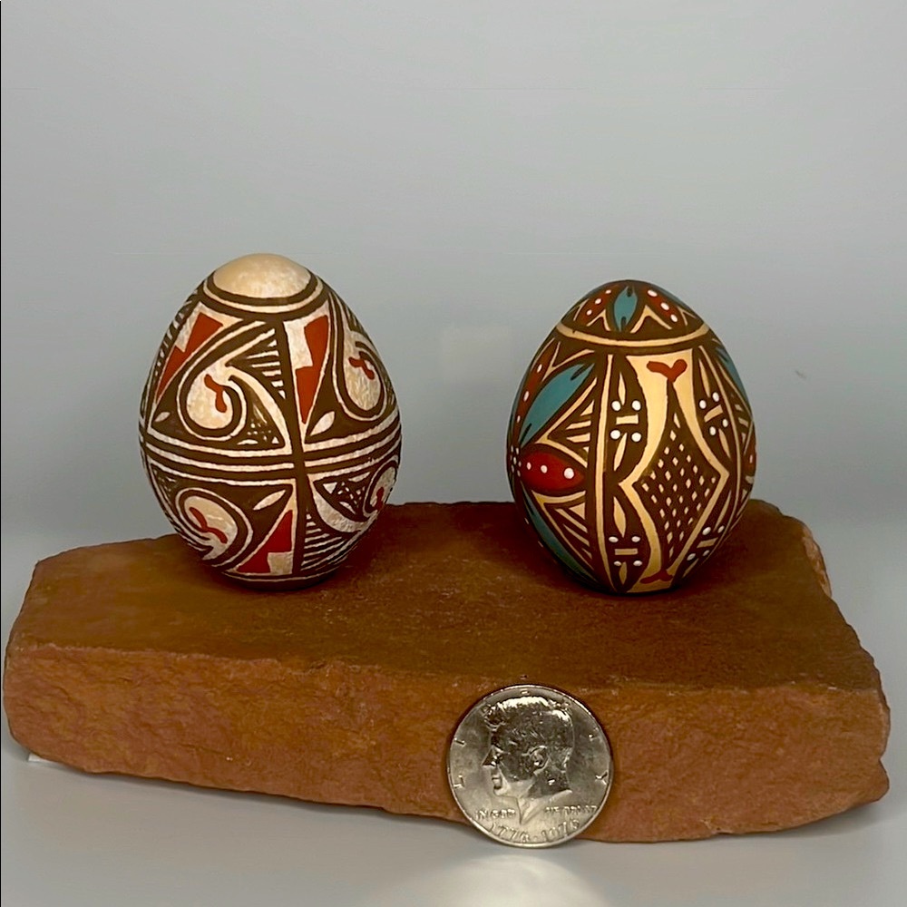 Handcrafted Decorative Eggs - Brown and Blue
